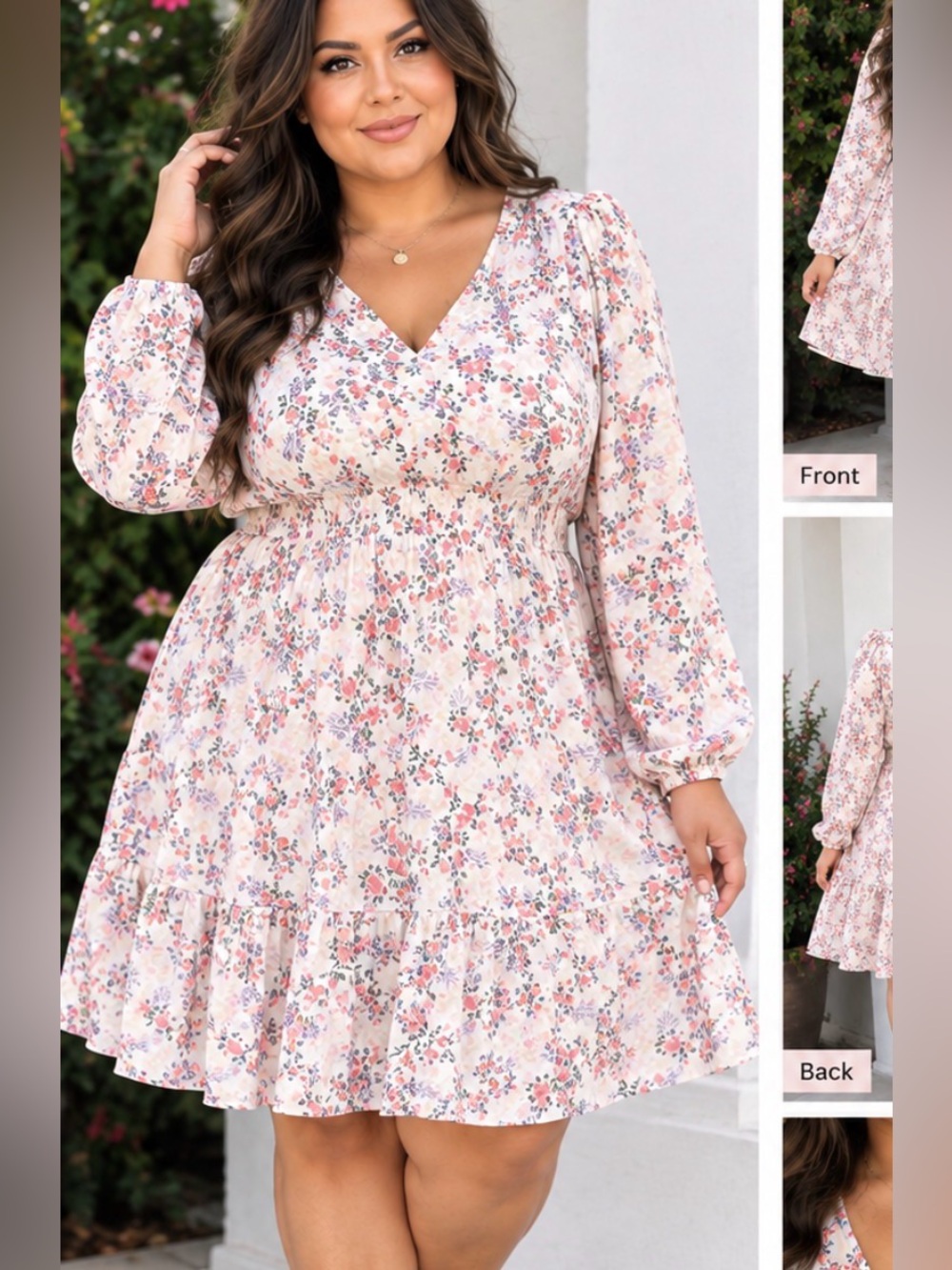 Floral Smocked Waist V-Neck Dress - Pink Floral